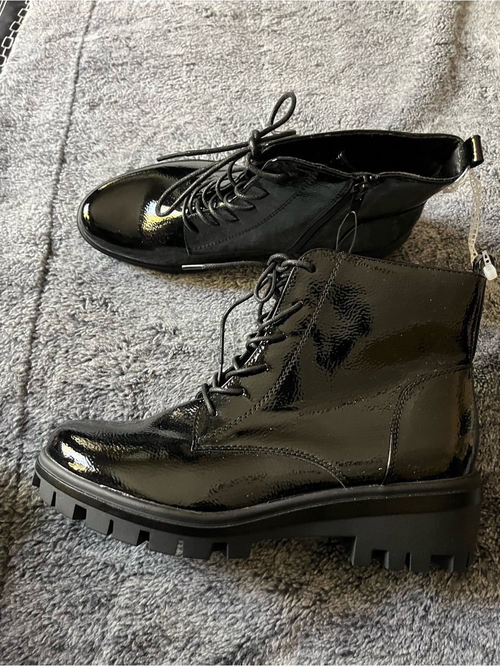 White Mountaineering Black Patent Lace-Up Ankle Boots